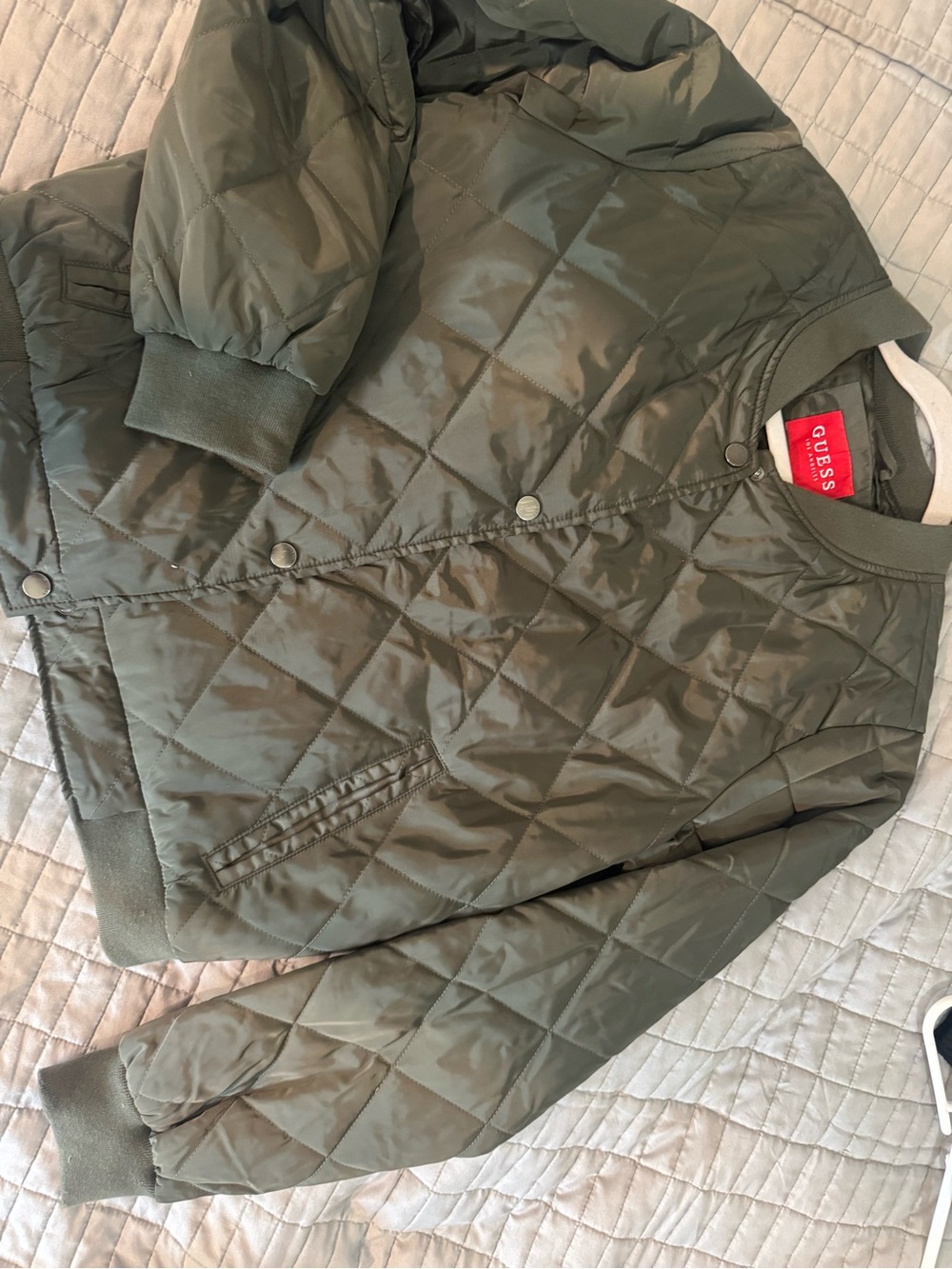 GUESS Olive Green Quilted Bomber Jacket